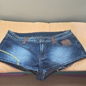SHEIN Dark Blue Jean Shorts with Brown Accents